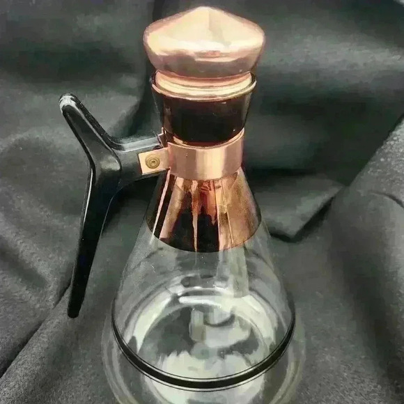 Vintage MCM Stanhome 8 Cup Coffee Carafe Copper Accents Stylized Black Handle - Picture 8 of 10